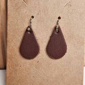 Chic Brown Leather Teardrop Earrings